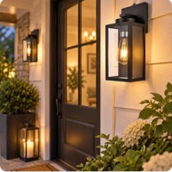 Two Modern Black Outdoor Wall Lanterns