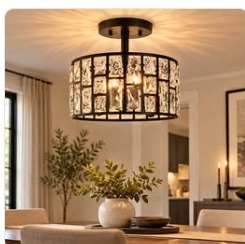 Modern Black Crystal Semi-Flush Mount