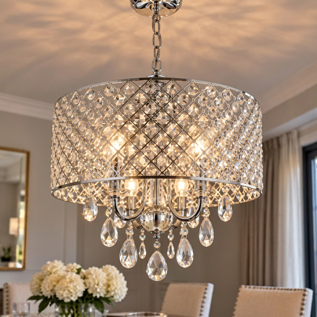 Modern Chrome Crystal Drum Chandelier