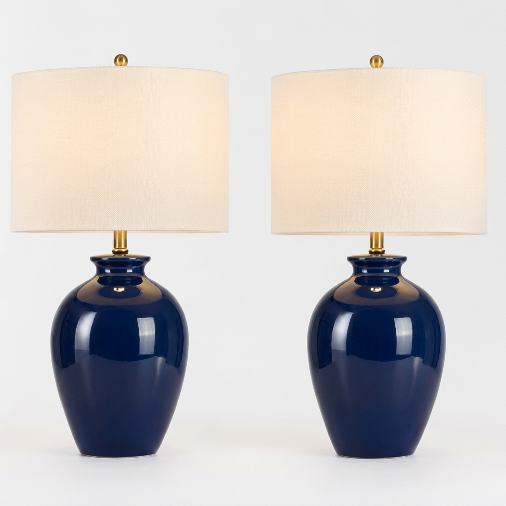Navy Blue Ceramic Table Lamp Set (2)