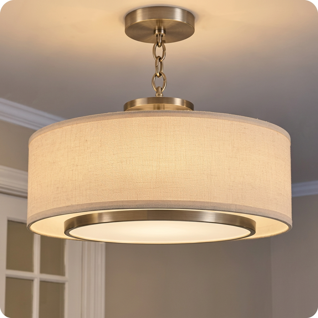 Modern Brushed Brass Drum Semi-Flush Mount